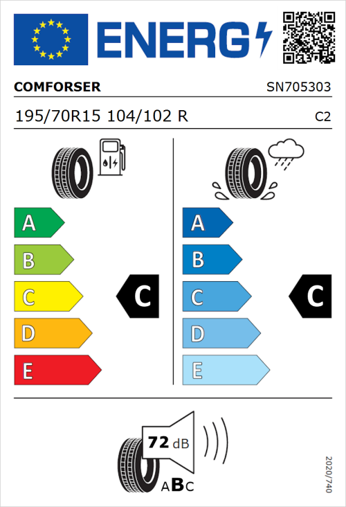Tyre Label for Comforser CF300 195/70R15 104/102R